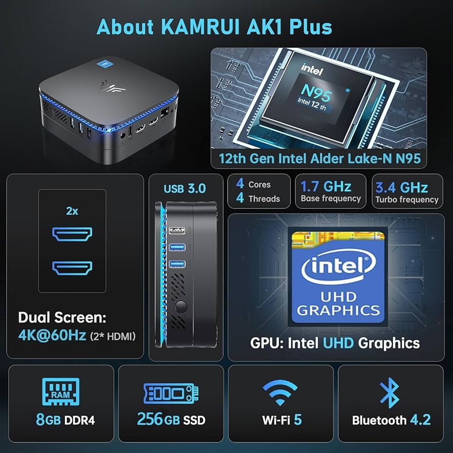 Amazon.com: KAMRUI AK1PLUS Mini PC, N95 Processor (up to 3.4